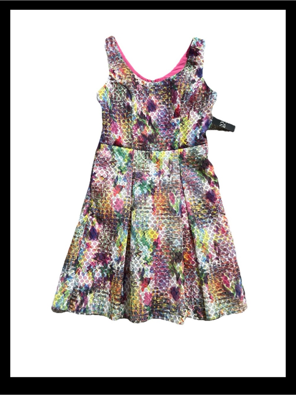 NWT New York & Company Fit & Flare Skater Dress Size 6 Pink Multicolor Abstract
